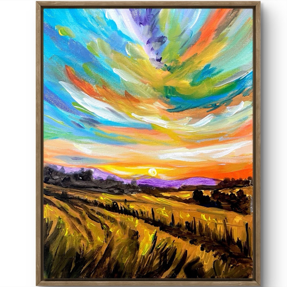 TITA PAINTZ Colorful Sunset Landscape Hand Painted 11x14 Canvas Wall Art
