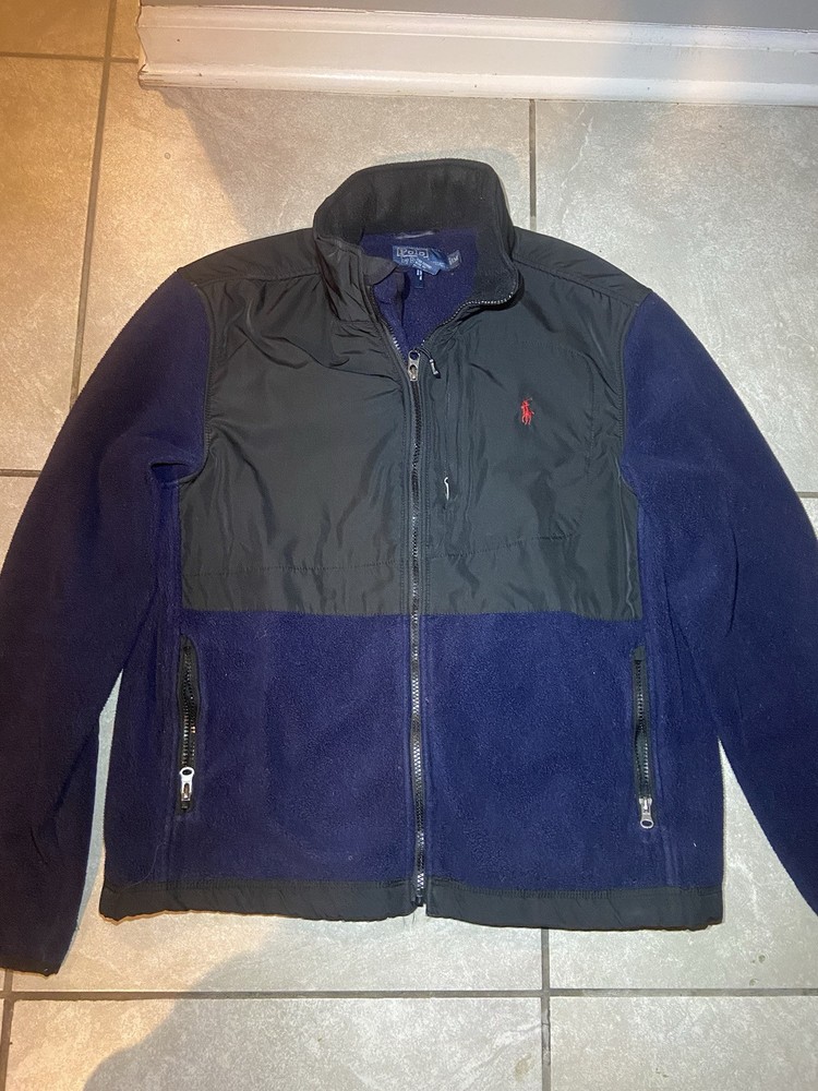 Vintage Polo Ralph Lauren Jacket Fleece Mens Large Black Polartec 90s Logo