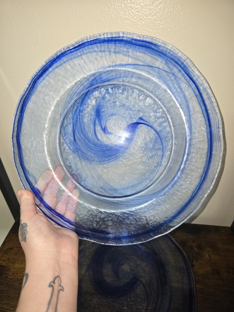 Alabaster Dinner Plate Cobalt Blue Swirls 10 3/4