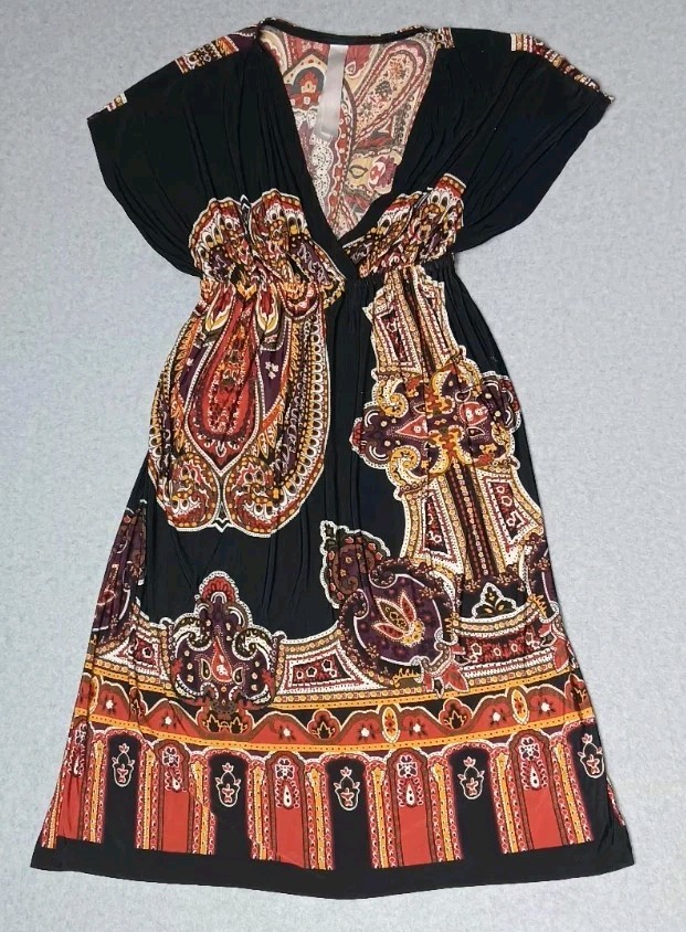 Cristina Love Dress Womens Size Small Knee Length Black Paisley Design...