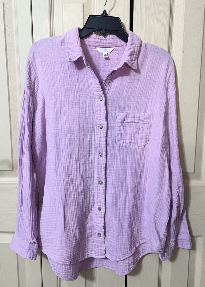 Time And Tru Lavender Blue Gauze Button Up Shirt Womens M Relaxed