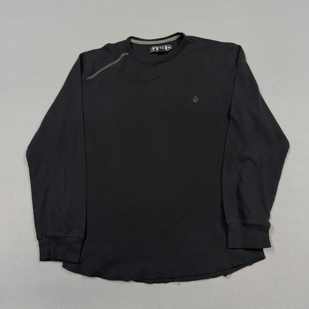 Volcom Shirt Mens Medium Black Thermal Waffle Knit y2k skater grunge punk goth
