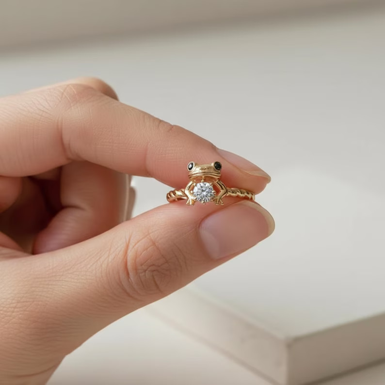 2 Ct Round Cut Simulated Diamond 14k Yellow Gold Plated Tiny Frog Band Ring