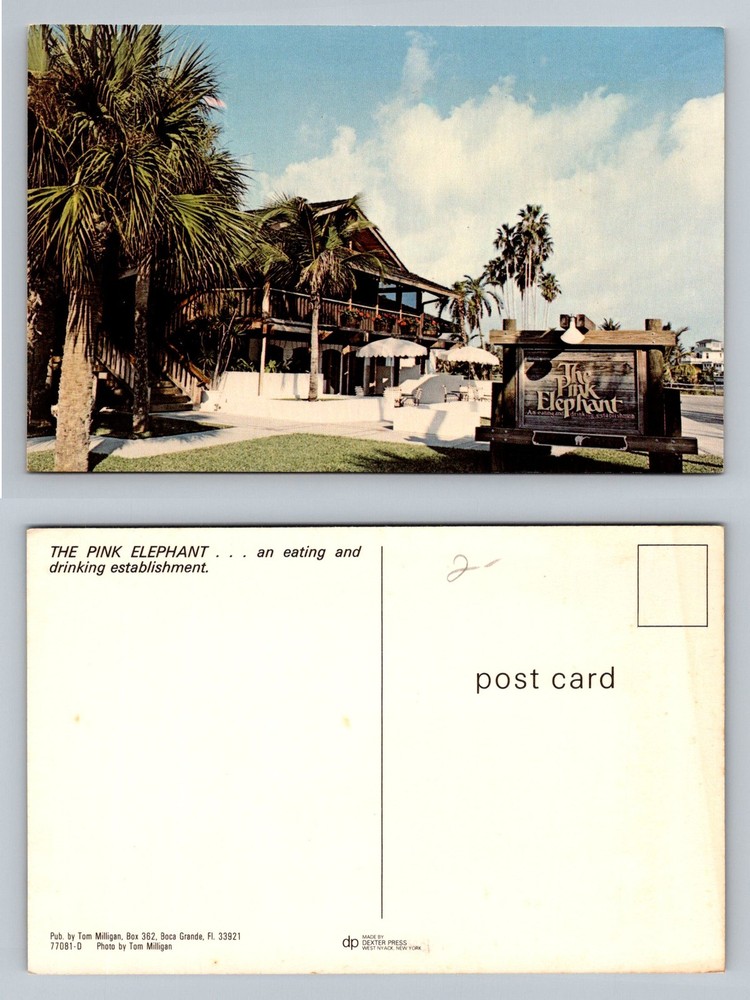 Boca Grande, FL-Florida, The Pink Elephant Tropical Restaurant Vintage Postcard