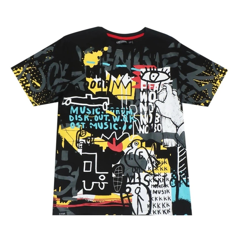 Contender Streetwear Tee New w/ Tags, Abstract Graffiti Print Black Size Large-image