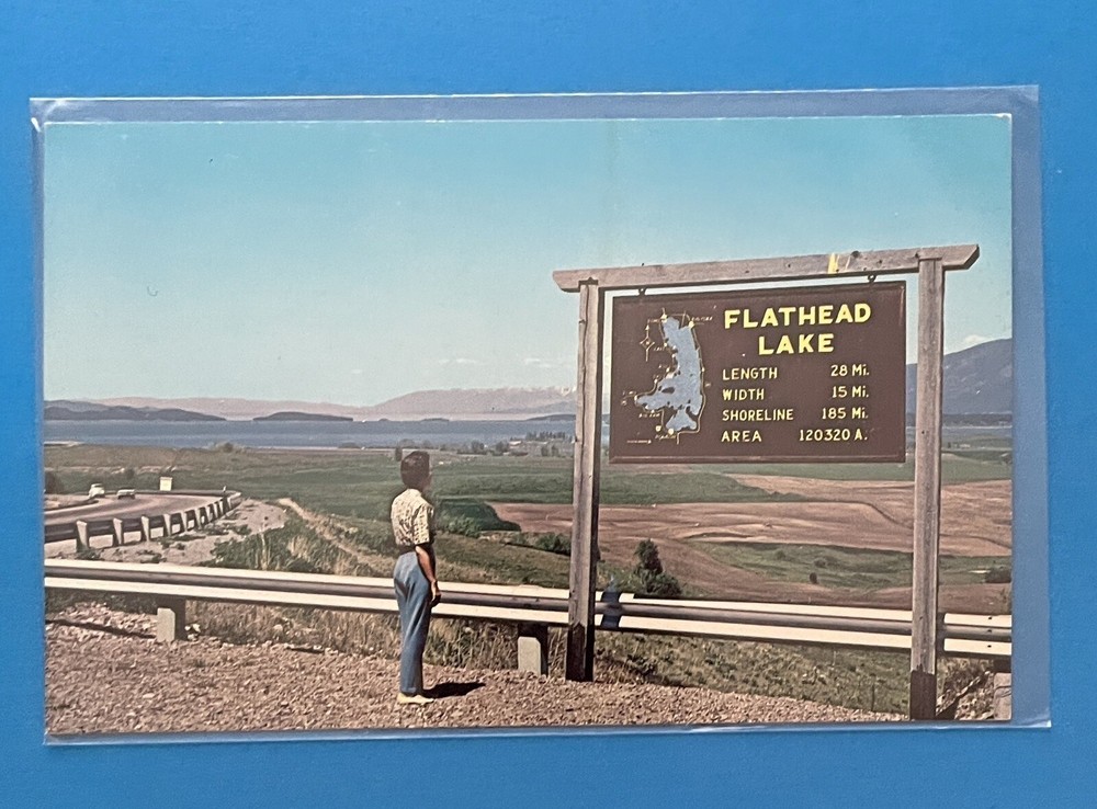 Montana Postcard Flathead Lake Polson Resort Town Big Fork Signage 1960 Vintage