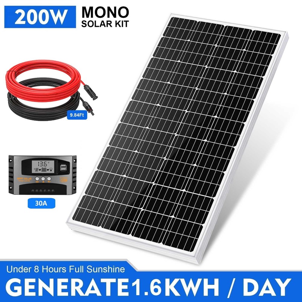 200W Mono Solar Panel Kit for 12V Home Camping Boat RV Off Grid Charging