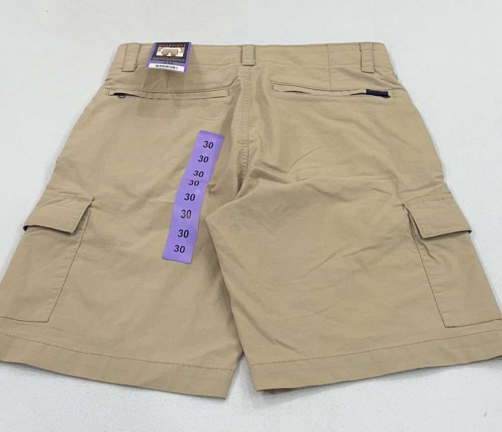 Wearfirst Men's Classic Fit Stretch Fabric Lightweight Cargo Shorts, Tan, 30