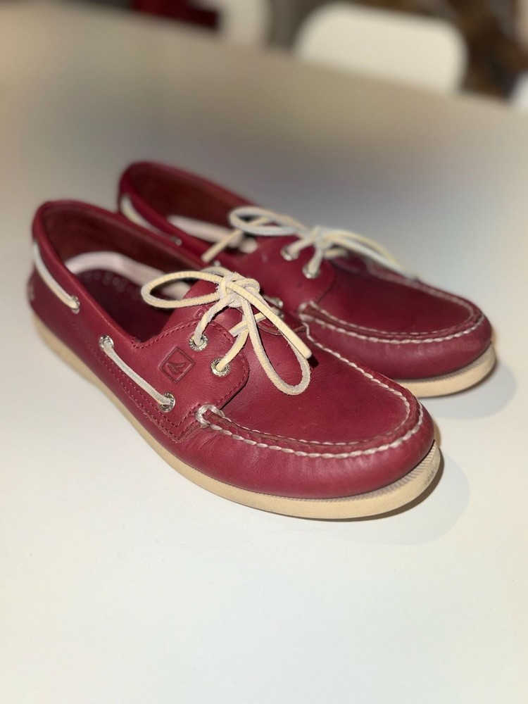 Sperry Top-Sider Authentic Original 2-Eye Boat Shoes Men's Size 8 M Red Leather