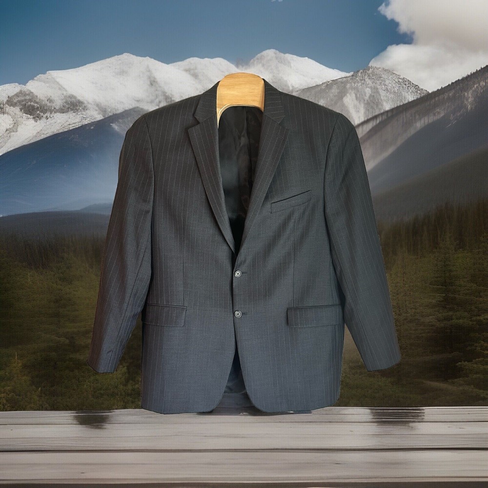 Lauren Ralph Lauren Black With Pinstripes Suit Jacket Blazer 100% Wool 46L EUC