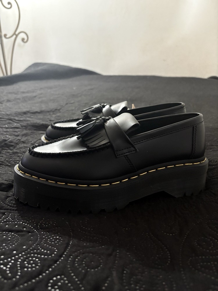 Dr. Martens Adrian Yellow Stitch Black Leather Loafers Size 9 W/ Size 8 Men