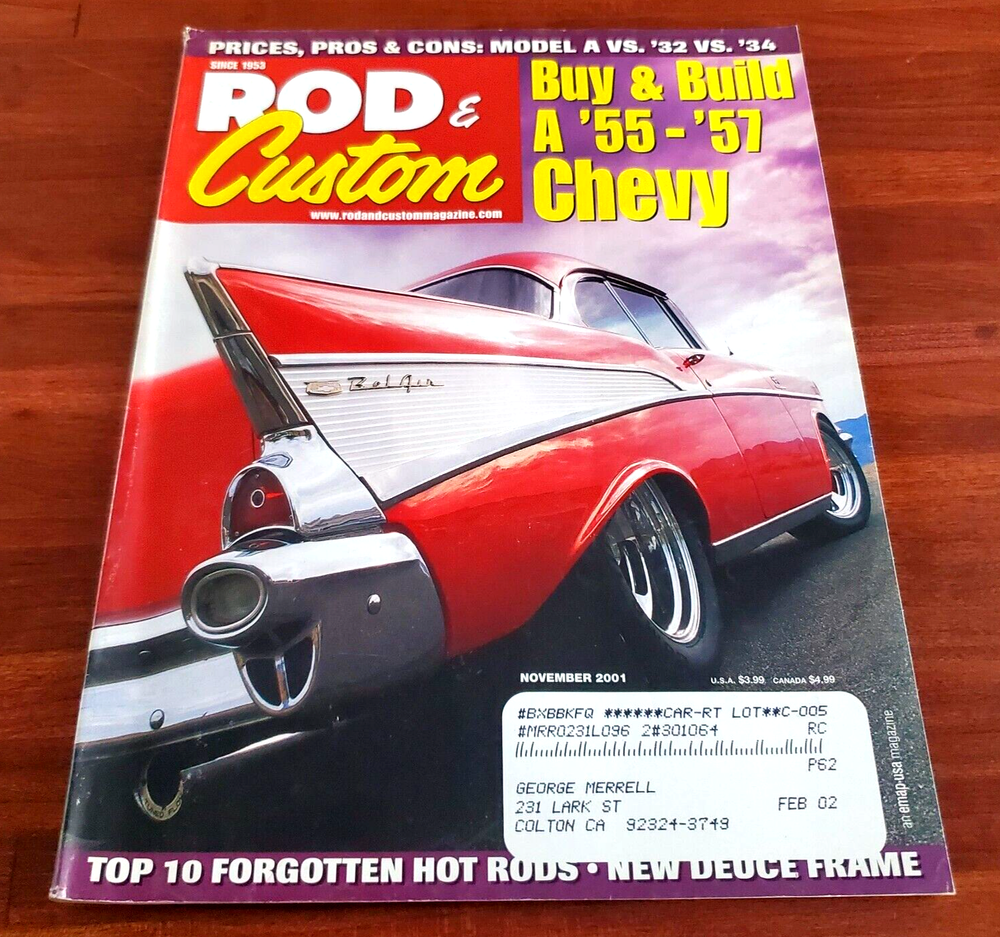 ROD & CUSTOM: BUY & BUILD A '55 - '57 CHEVY NOVEMBER 2001 MAGAZINE SHIPS FREE