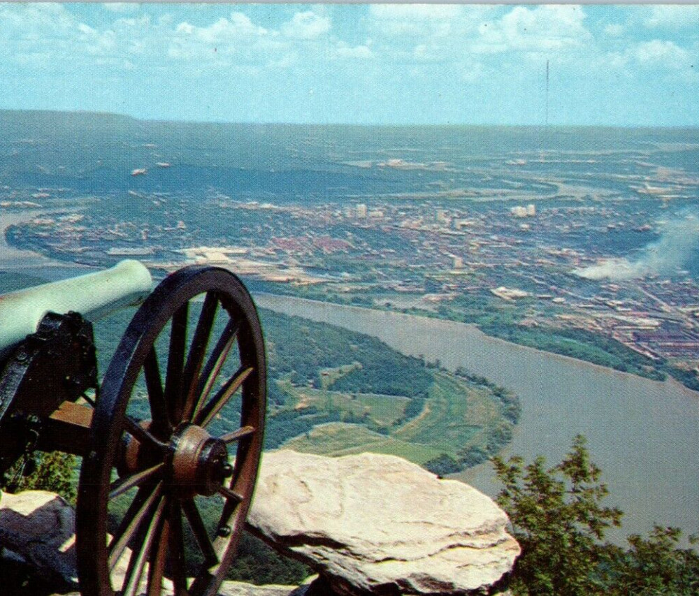 Aerial Birdseye Lookout View Chattanooga Tennessee Confederat Cannon Postcard A6