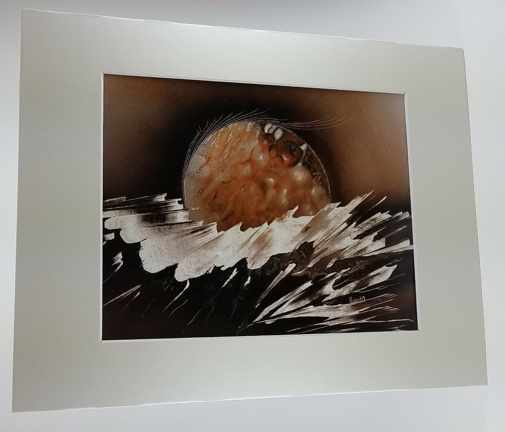 Planet Landscape Space Spray Art by Jason Girard comes with mat board materials.
