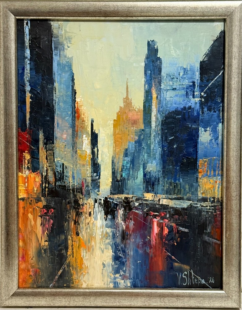 New York Original Сityscape City Sunset Oil Painting Artwork Wall Framed