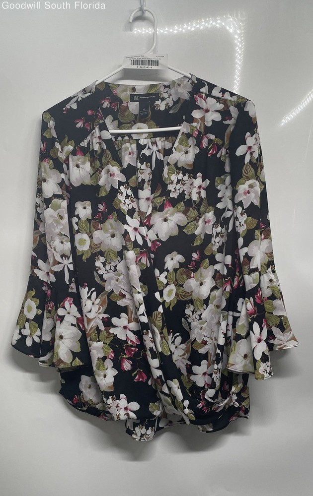 INC International Concepts Womens Multicolor Floral Bell Sleeve Blouse Top Sz XL
