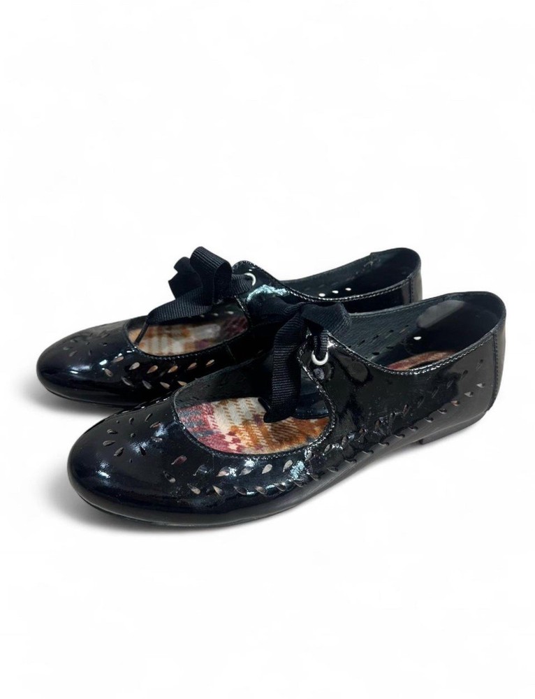 Born Black Patent Leather Mary Jane Ballet Flats Bow Tie Strap Size 8