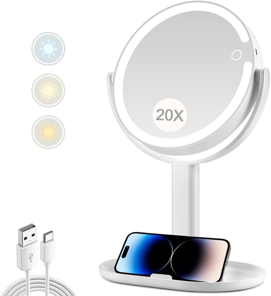 20X Magnifying Mirror with LED Lights for Vanity or Bathroom  