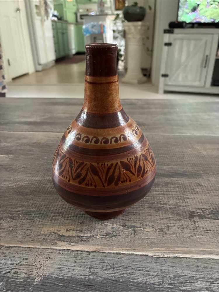 Mexican Hand Painted Clay Mini  Water Jug Botellon Carafe Decorative Pottery VTG