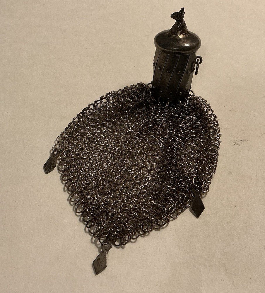 Antique Sterling Silver Accordion Coin Purse Chatelaine