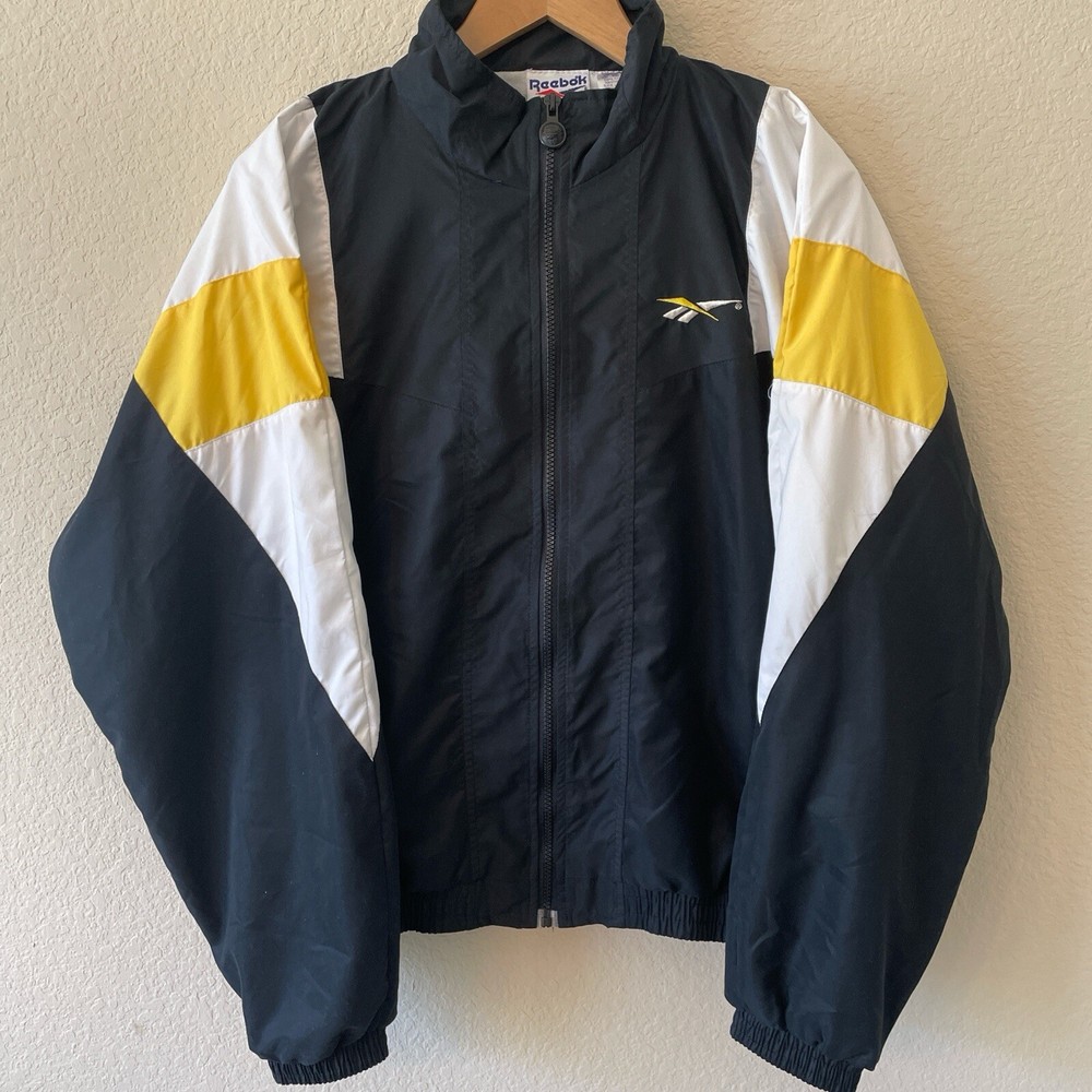 Vintage 90s Reebok Black And Gold Windbreaker Jacket Large Sportswear
