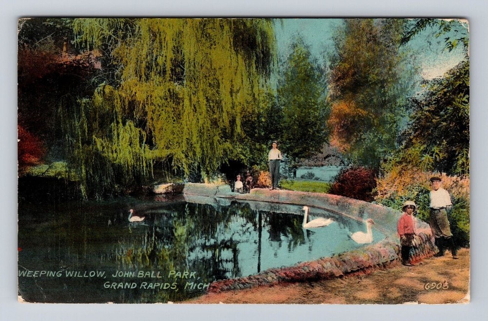 Grand Rapids MI-Michigan, Weeping Willow, John Ball Park Vintage c1912 Postcard