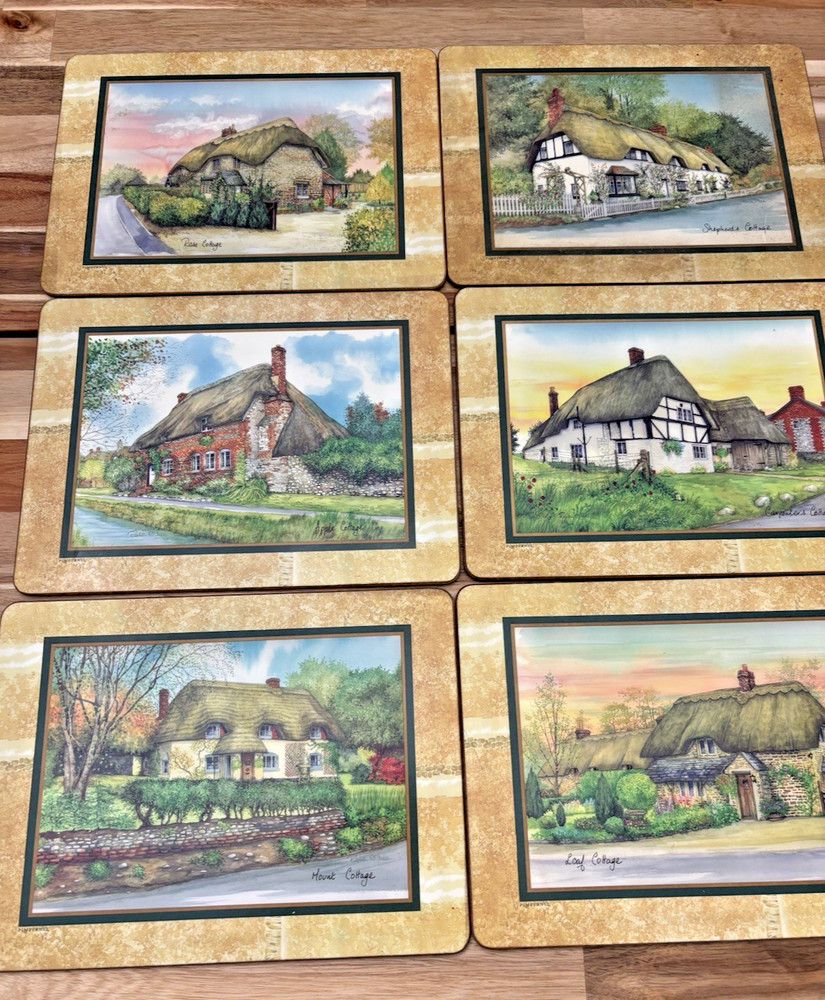 6 X Vintage Cork Backed Pimpernel Cottage Scenes Placemats 12 X 9