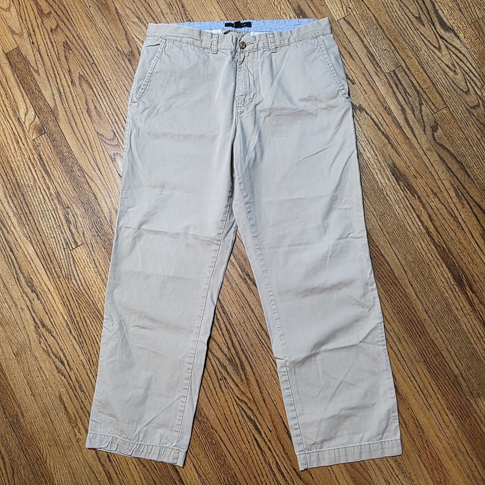 Tommy Hilfiger Men's Beige Flat Front Chino Pants 36W 32L for Business Casual