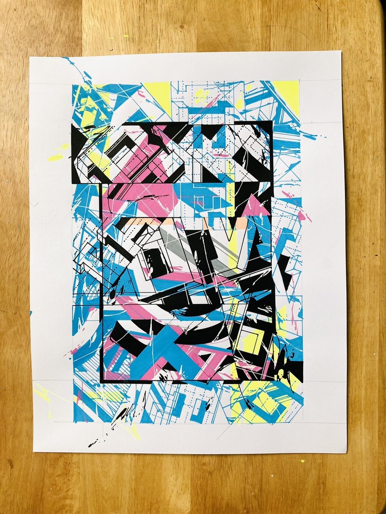 Graffiti-inspired abstract piece with typographical elements!