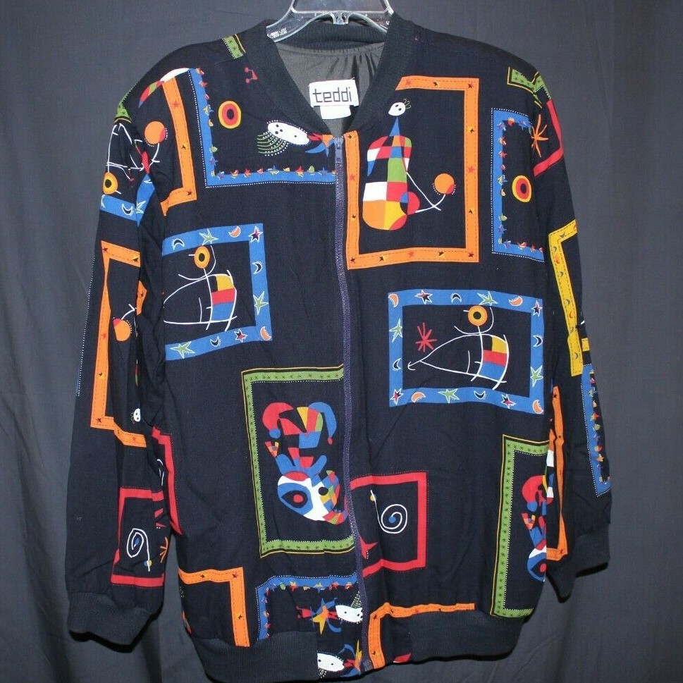 Vintage Teddi Abstract Art Black Jacket with Zipper Women's Size 1X-image