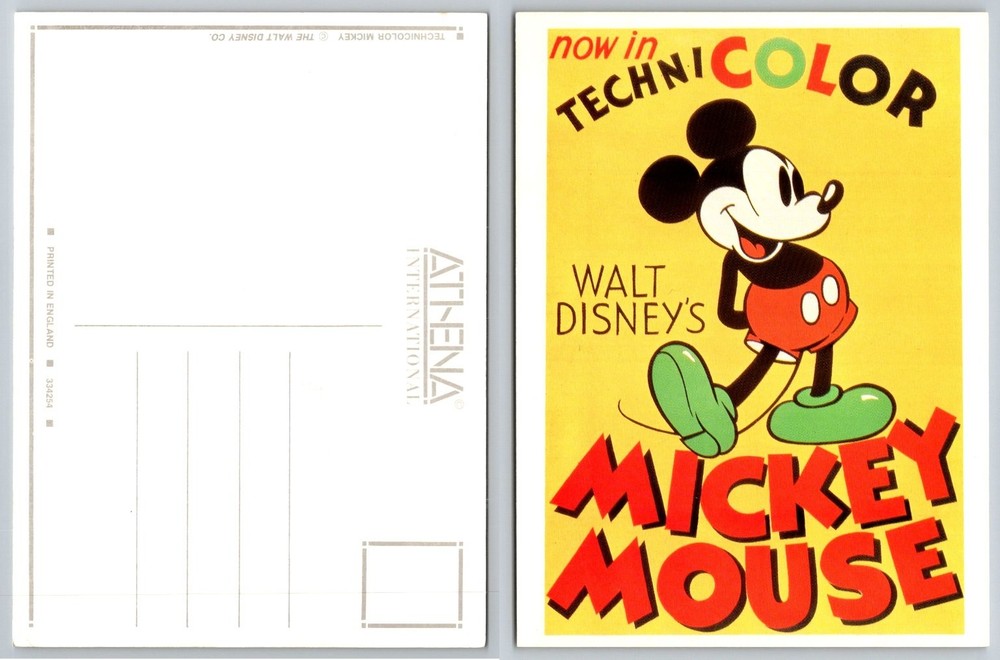 Walt Disney's Mickey Mouse now in Technicolor Vintage Art Postcard Athena