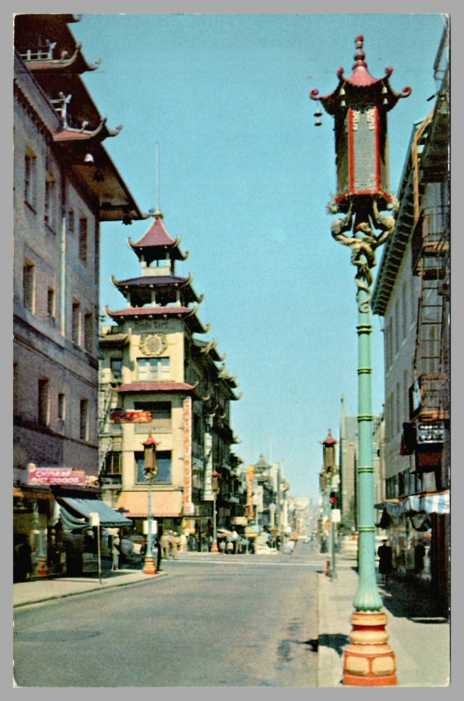 Chinatown San Francisco California CA Street Scene Chrome c1950 Vintage Postcard