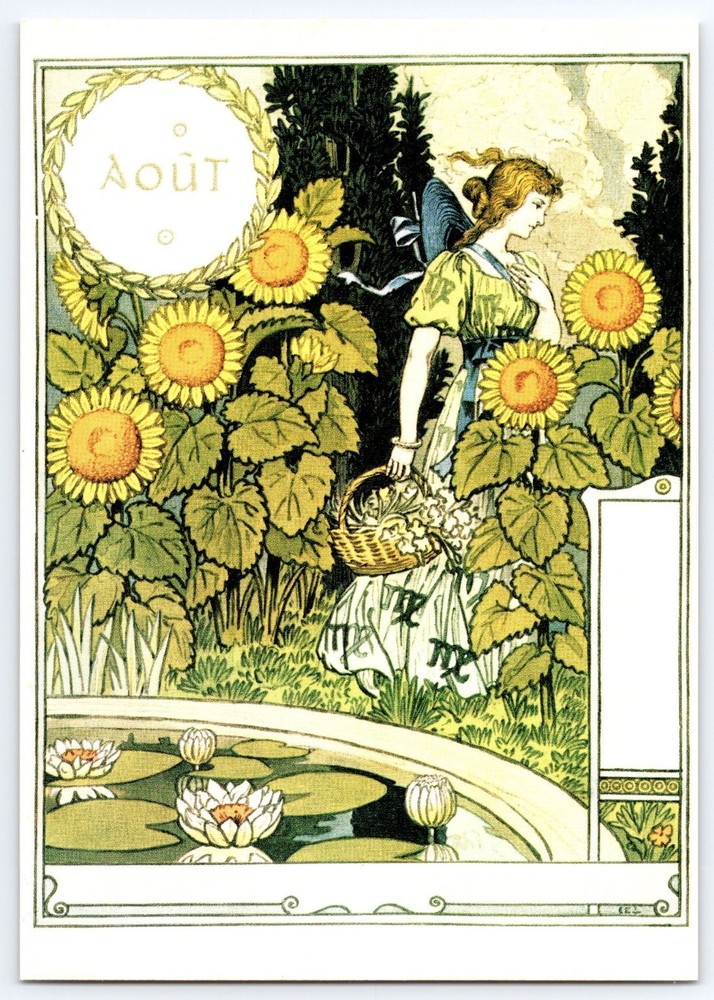 Vintage 1896 Eugène Grasset Art Nouveau August Postcard Sunflowers