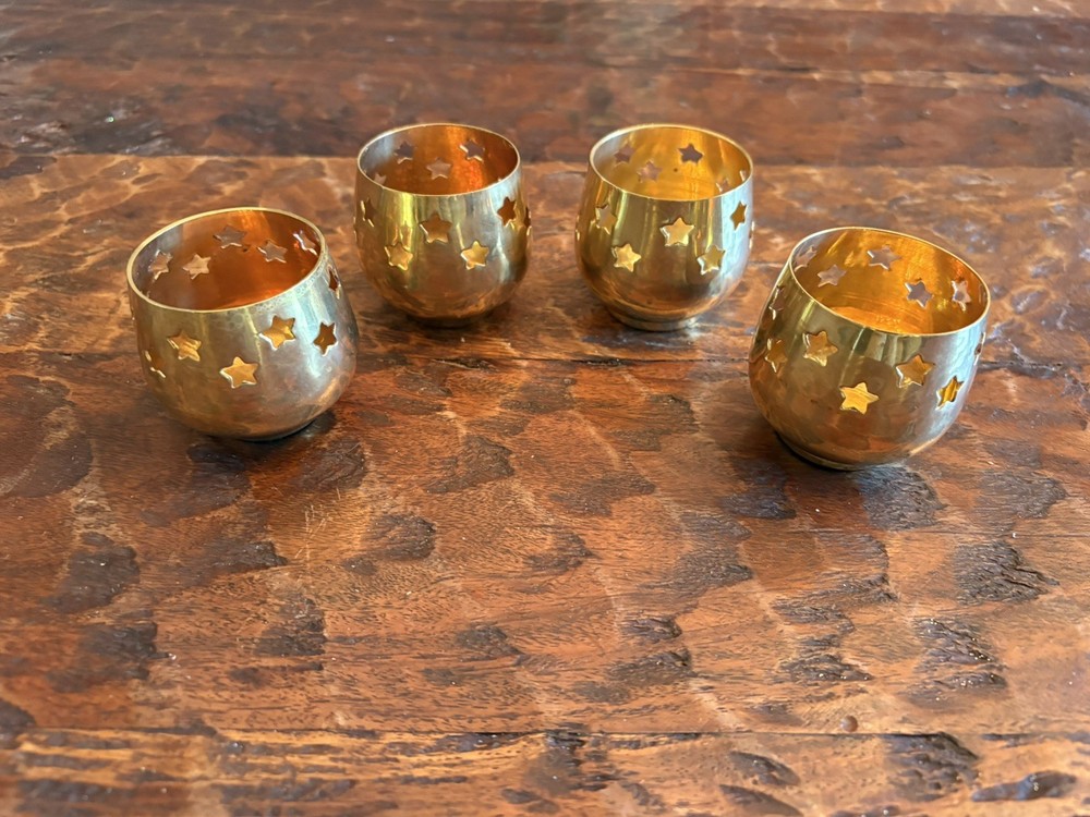 Vintage Brass Star Cutout Votive Candle Holder Set Of 4 Tealight