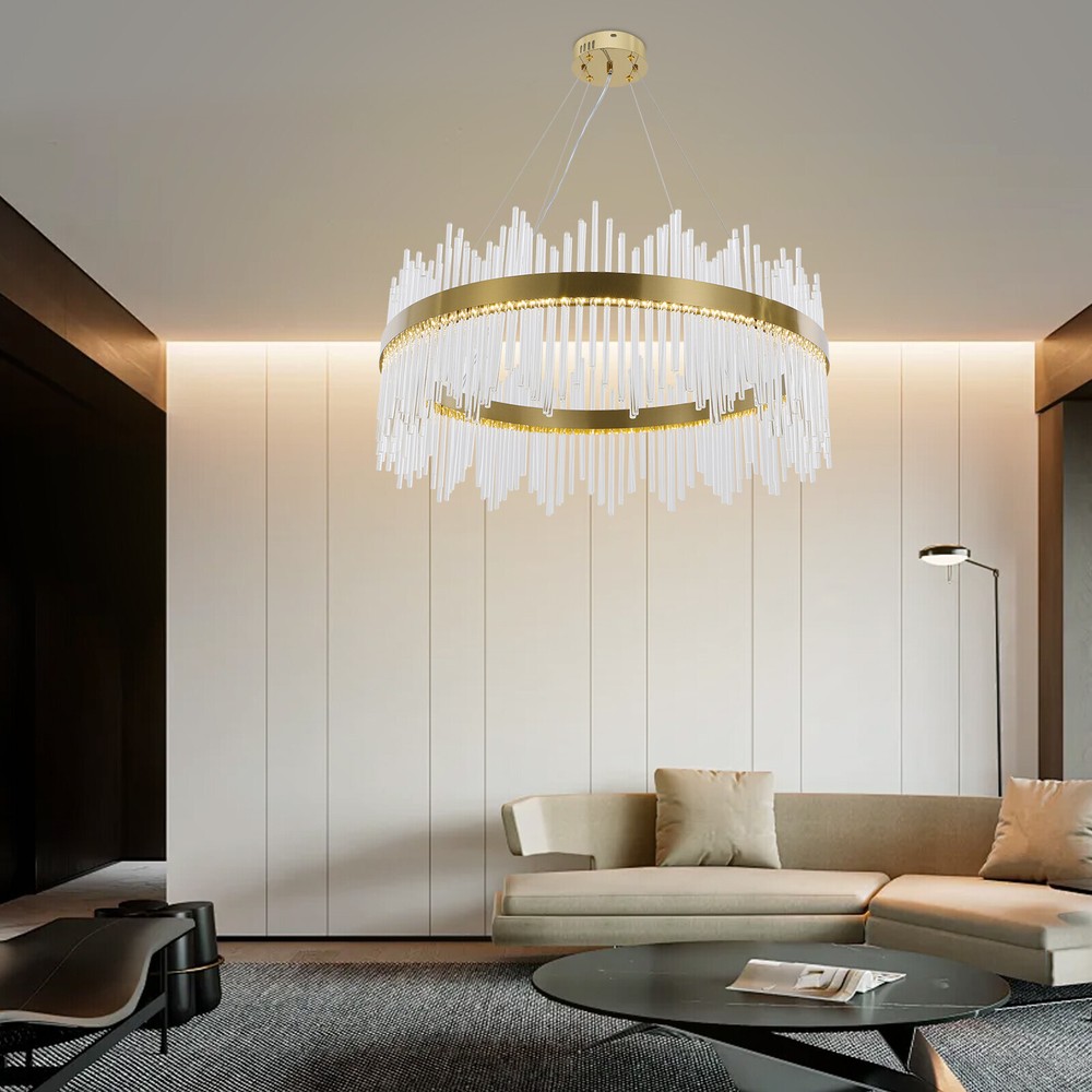 Modern Gold LED Crystal Chandelier Light Fixture