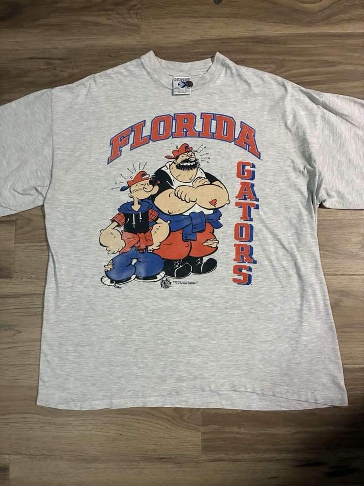 Vintage 90s Florida Gators Popeye Cartoon T Shirt Grey Mens XXL 1994 RARE