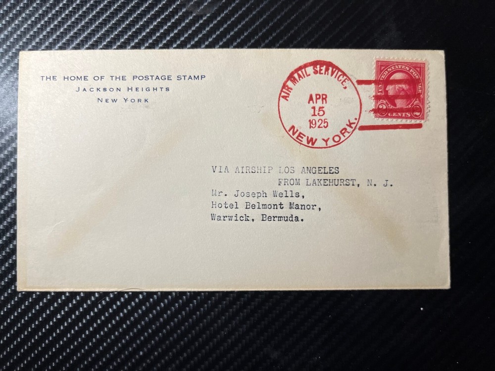 1925 USA Cover New York NY to Warwick Bermuda ZR 3 USS Los Angeles Zeppelin 3