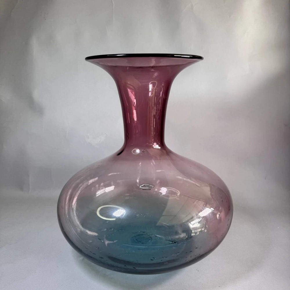 Vintage Blenko Glass Vase – Handblown Art Glass, Purple & Blue Ombre – Limited