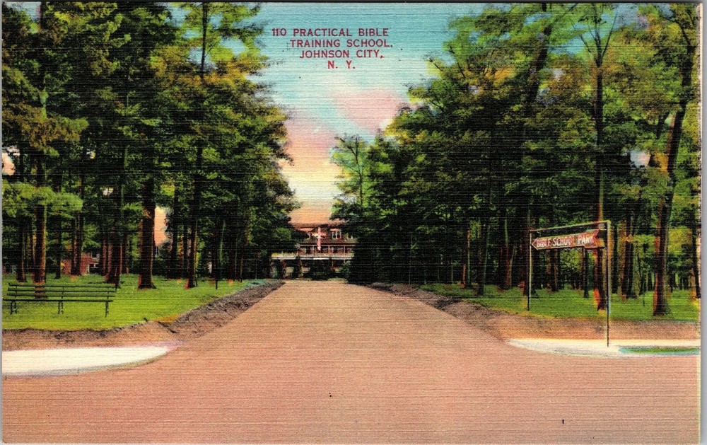 Johnson City NY-New York, Practical Bible, School, Vintage Postcard