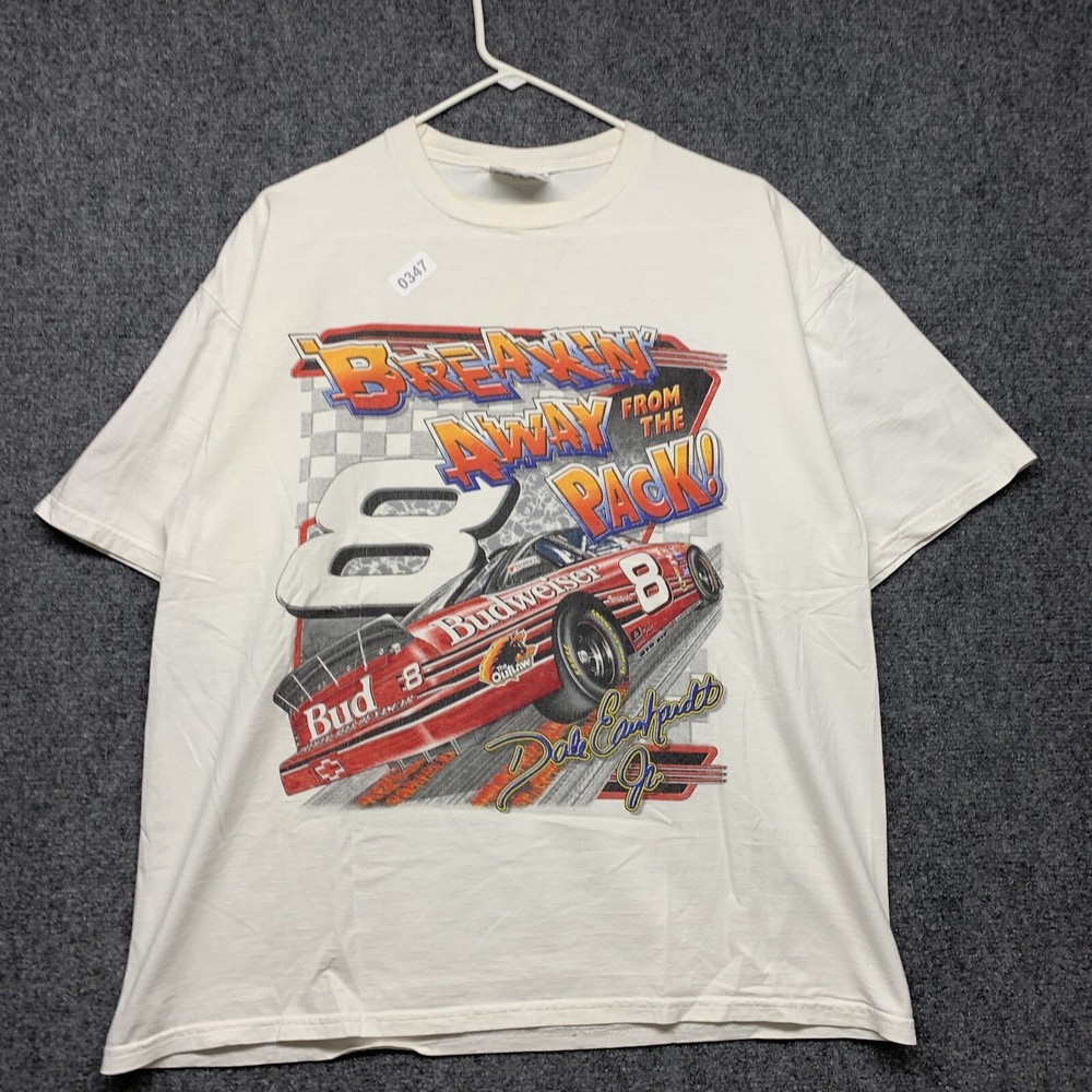 Dale Earnhardt Jr T-shirt Adult Size Large White Short Sleeve Budweiser Mens 90s