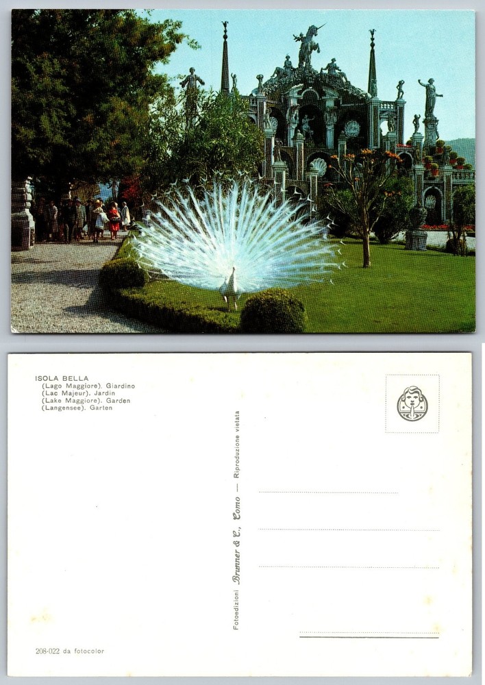 Isola Bella Lake Maggiore Peacock Garden Palace Vintage Postcard Italy