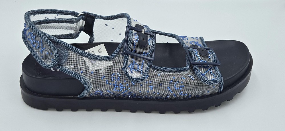 Guess Frella Sandals Womens Size 9 Blue Mesh Bead Double Buckle Shoes GWFRELLA