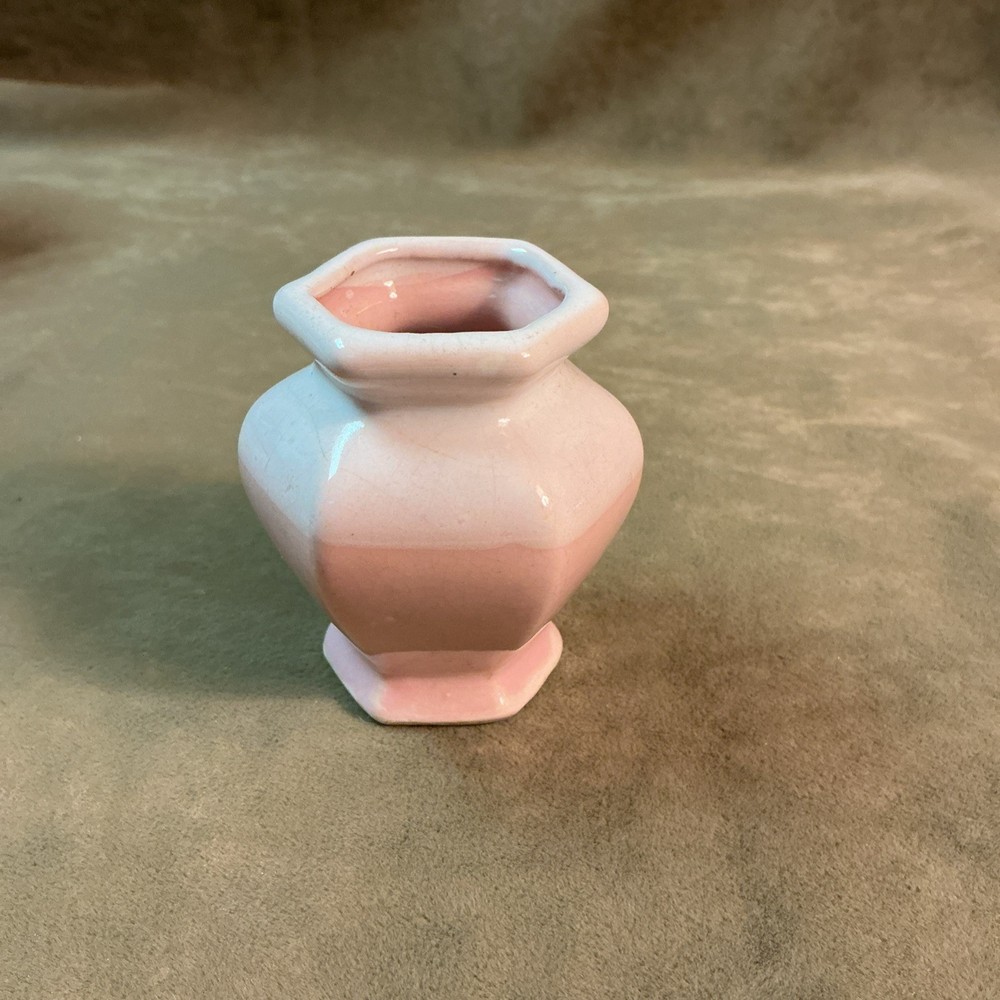 Circa 1950S Small Pink Hexagon Shaped Made Japan Art Pottery Small Vase
