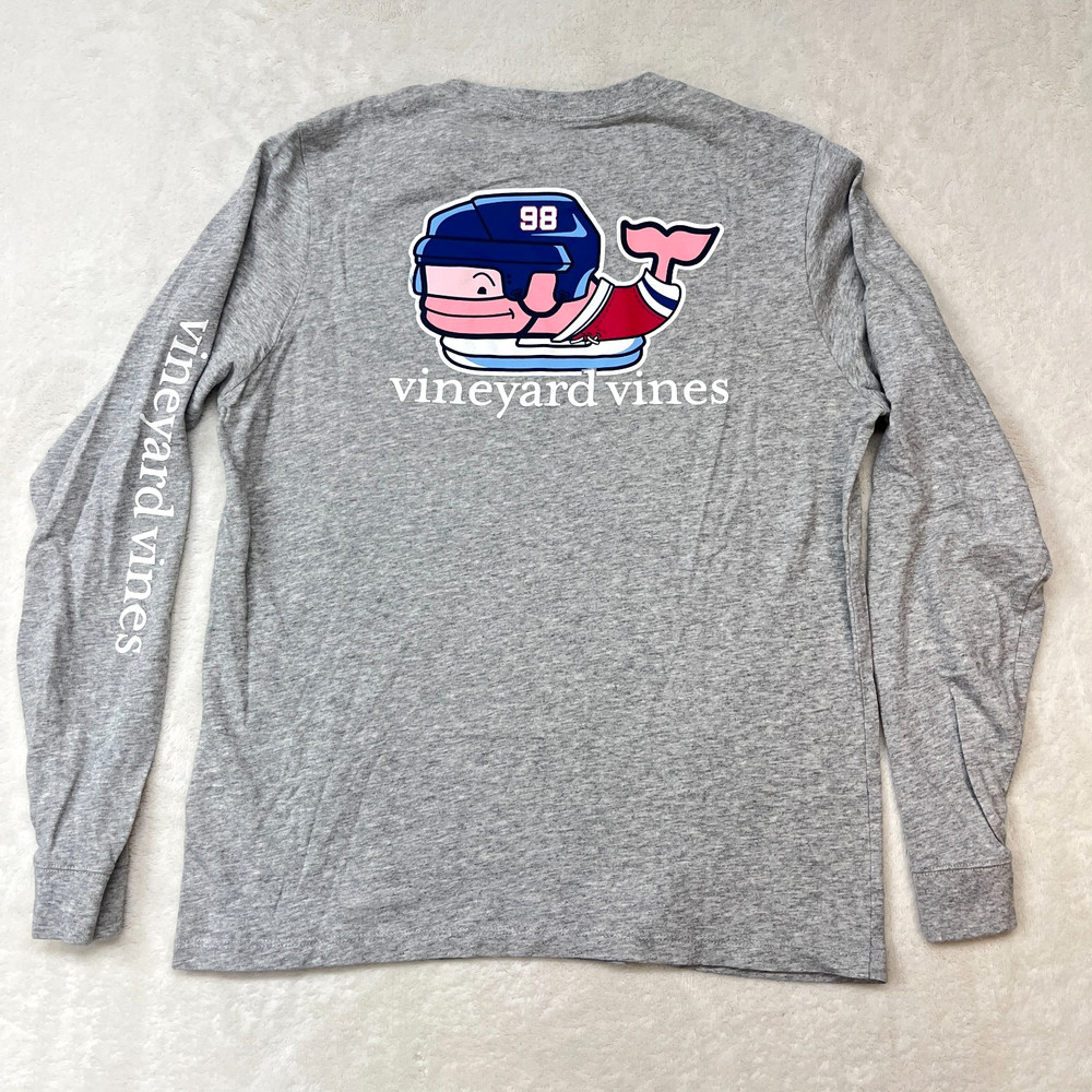 Vineyard Vines Youth XL (18) Heather Gray Hockey Whale Long Sleeve Pocket Tshirt