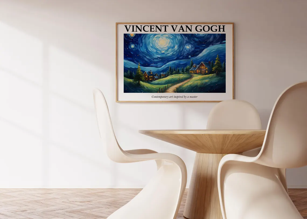 Houses Shining in Night Full Moons Art Poster Premium Quality Choose your Size