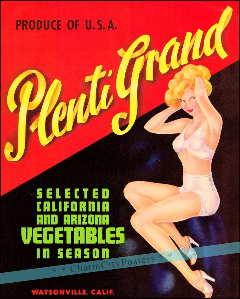 Plenty Grand 1940 California Vegetable Label Retro Style Vintage Poster Art
