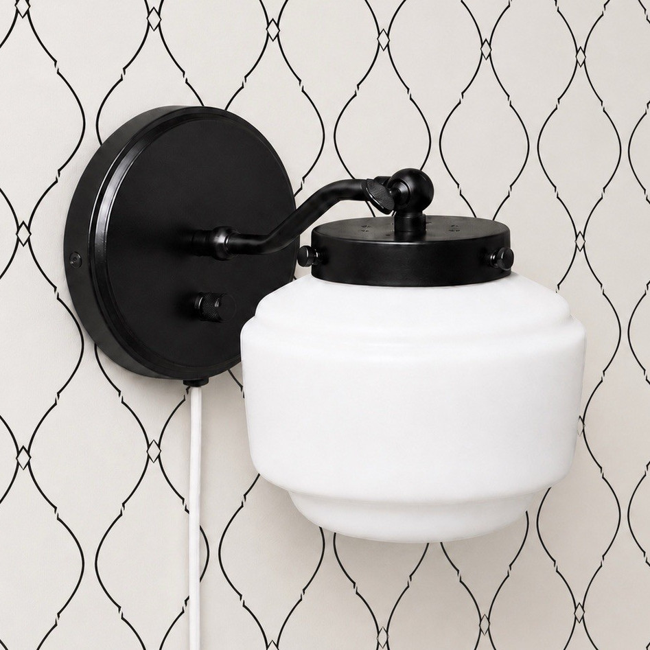 Hearth & Hand Magnolia Milk Glass Wall Sconce Black White Plug In Lamp New