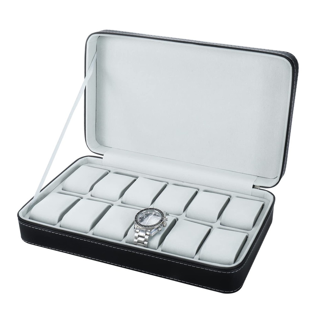 12 Slots Watch Boxes,Portable Zip Watch Jewelry Display Case with Removable P...