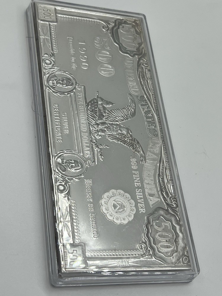 1990 Washington Mint $500 Half Pound .999 Silver Certificate Bar - RARE - 8oz
