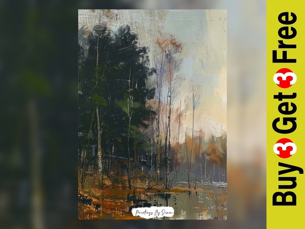 Autumnal Reflection Impasto Forest Abstract Print 5x7 Matte Paper-image